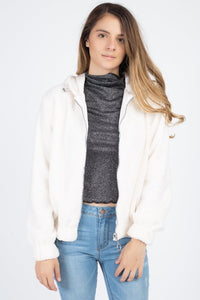 Faux Fur Drawstring Hooded Jacket