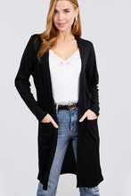 Load image into Gallery viewer, Long Dolman Sleeve Open Front W/pocket Pointelle Rib Long Cardigan
