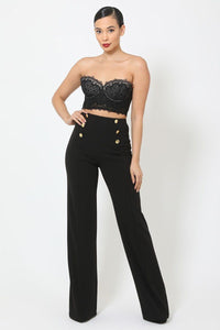 High-waist Crepe Pants With Buttons