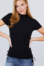 Load image into Gallery viewer, Short Sleeve Mock Neck Side Shirring Detail Rib Knit Top
