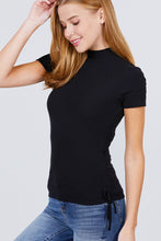 Load image into Gallery viewer, Short Sleeve Mock Neck Side Shirring Detail Rib Knit Top
