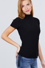 Load image into Gallery viewer, Short Sleeve Mock Neck Side Shirring Detail Rib Knit Top
