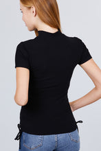 Load image into Gallery viewer, Short Sleeve Mock Neck Side Shirring Detail Rib Knit Top
