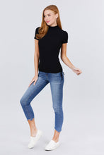 Load image into Gallery viewer, Short Sleeve Mock Neck Side Shirring Detail Rib Knit Top
