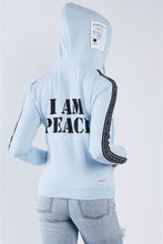 Load image into Gallery viewer, Baby Blue &quot;i Am Peace, All Of Me&quot; Graphic Long Sleeve Hoodie
