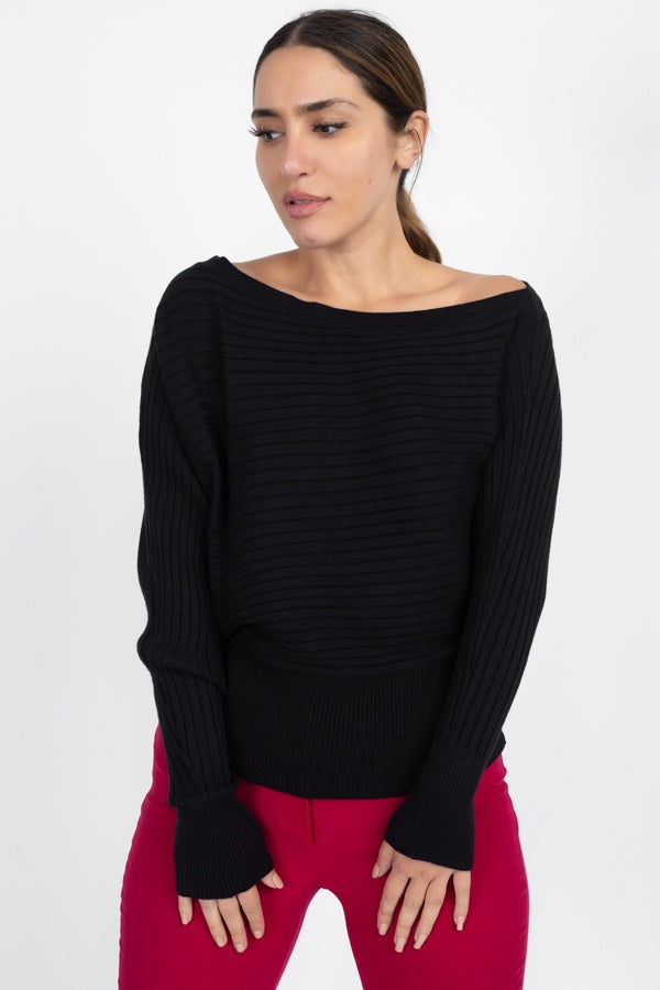 One Shoulder Ribbed Sweater