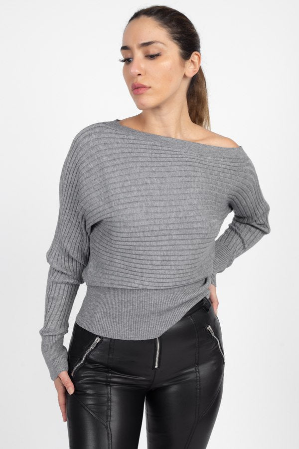 One Shoulder Ribbed Sweater