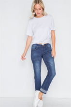 Load image into Gallery viewer, Dark Blue Mid-rise Contrast Hem Jeans Pants
