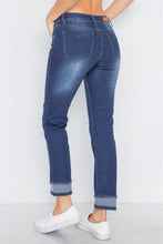 Load image into Gallery viewer, Dark Blue Mid-rise Contrast Hem Jeans Pants
