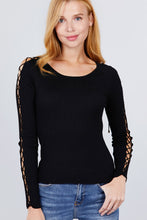 Load image into Gallery viewer, Long Sleeve W/strappy Detail Round Neck Rib Sweater Top
