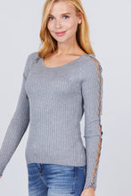 Load image into Gallery viewer, Long Sleeve W/strappy Detail Round Neck Rib Sweater Top
