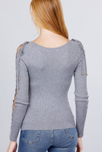 Load image into Gallery viewer, Long Sleeve W/strappy Detail Round Neck Rib Sweater Top
