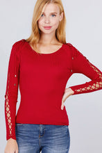 Load image into Gallery viewer, Long Sleeve W/strappy Detail Round Neck Rib Sweater Top
