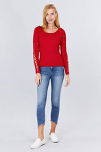 Load image into Gallery viewer, Long Sleeve W/strappy Detail Round Neck Rib Sweater Top
