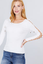 Load image into Gallery viewer, Long Sleeve W/strappy Detail Round Neck Rib Sweater Top
