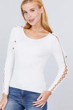 Load image into Gallery viewer, Long Sleeve W/strappy Detail Round Neck Rib Sweater Top
