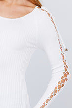 Load image into Gallery viewer, Long Sleeve W/strappy Detail Round Neck Rib Sweater Top
