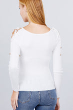 Load image into Gallery viewer, Long Sleeve W/strappy Detail Round Neck Rib Sweater Top
