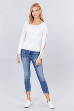 Load image into Gallery viewer, Long Sleeve W/strappy Detail Round Neck Rib Sweater Top
