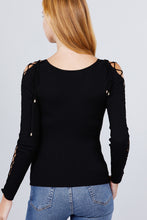 Load image into Gallery viewer, Long Sleeve W/strappy Detail Round Neck Rib Sweater Top
